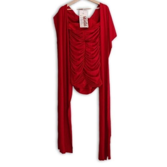 QED LONDON Multi Way Ruched Mini Dress Red Sz S - Picture 3 of 14